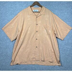 Sol Silk Rio Havana Mens Shirt Sz XL Hawaiian Peach Palm Tree Button Down
